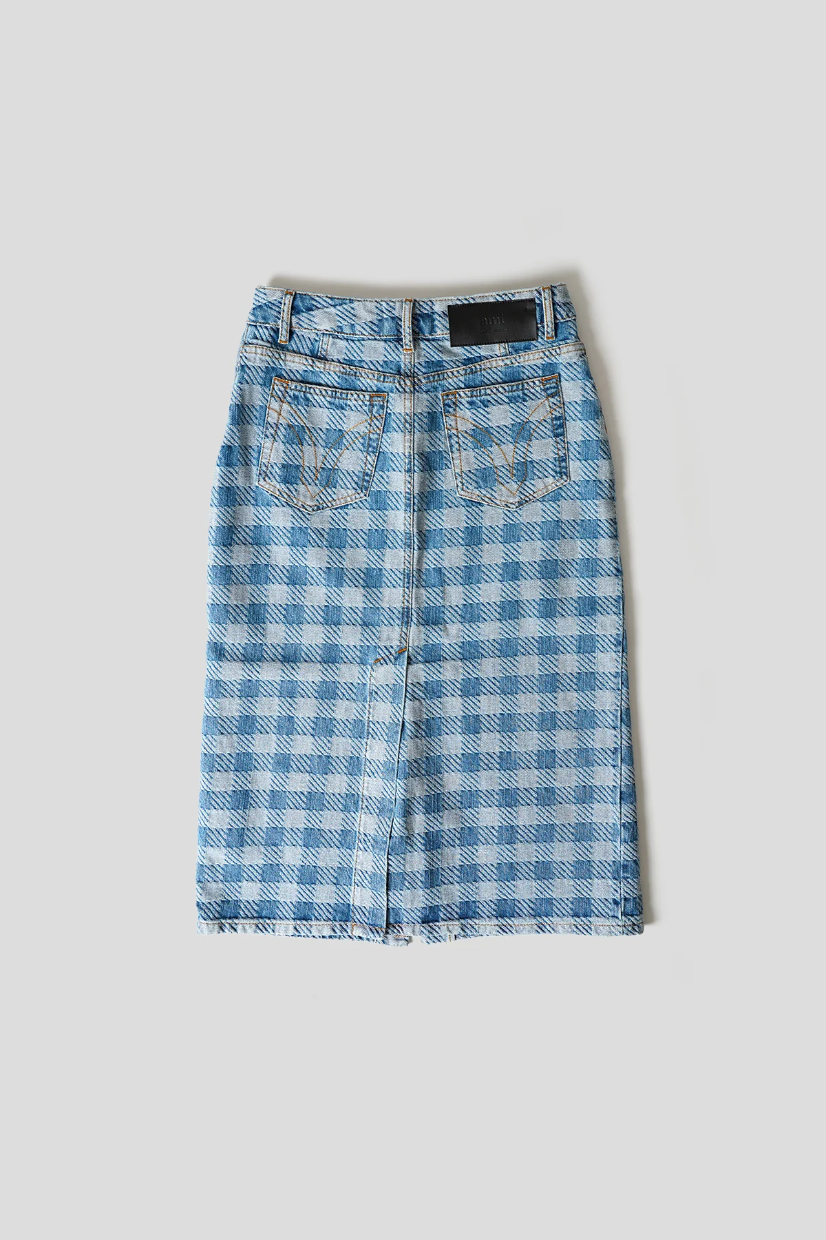 JUPE CRAYON EN JACQUARD VICHY DENIM - Image 3